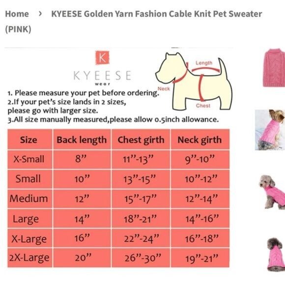 Kyeese Dog Sweater Pink Small dogs Sweater pet Coat Size Large - Picture 9 of 9